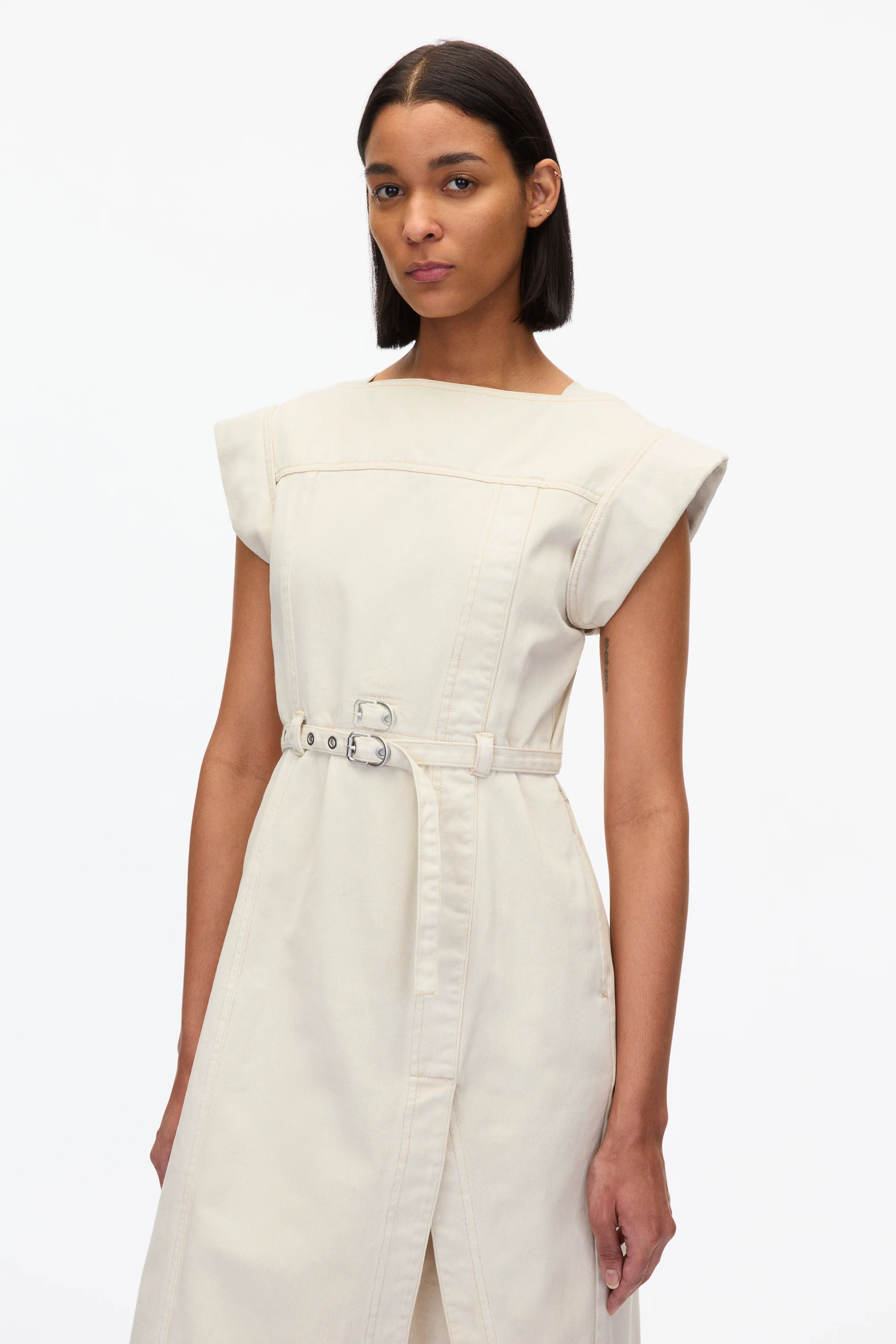 Deconstructed Belted Denim Dress - Image 4