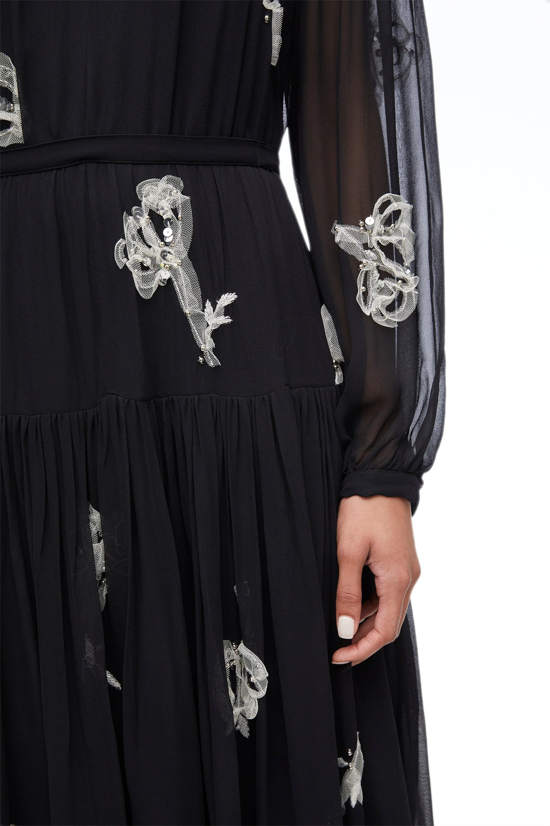 Deconstructed Floral Chiffon Long Dress - Image 5