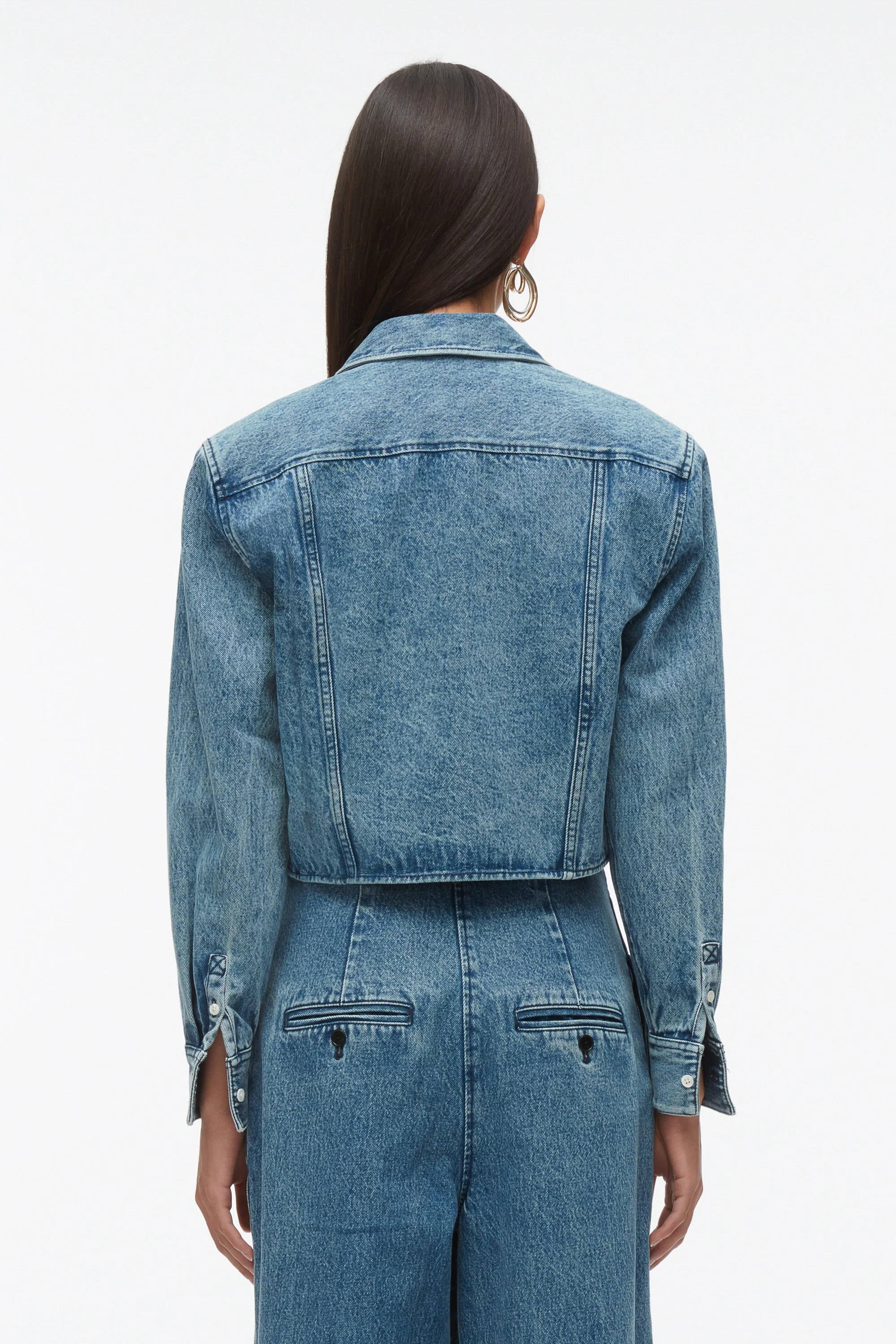 Denim Cropped Shirt with Shoulder Pads - Image 5