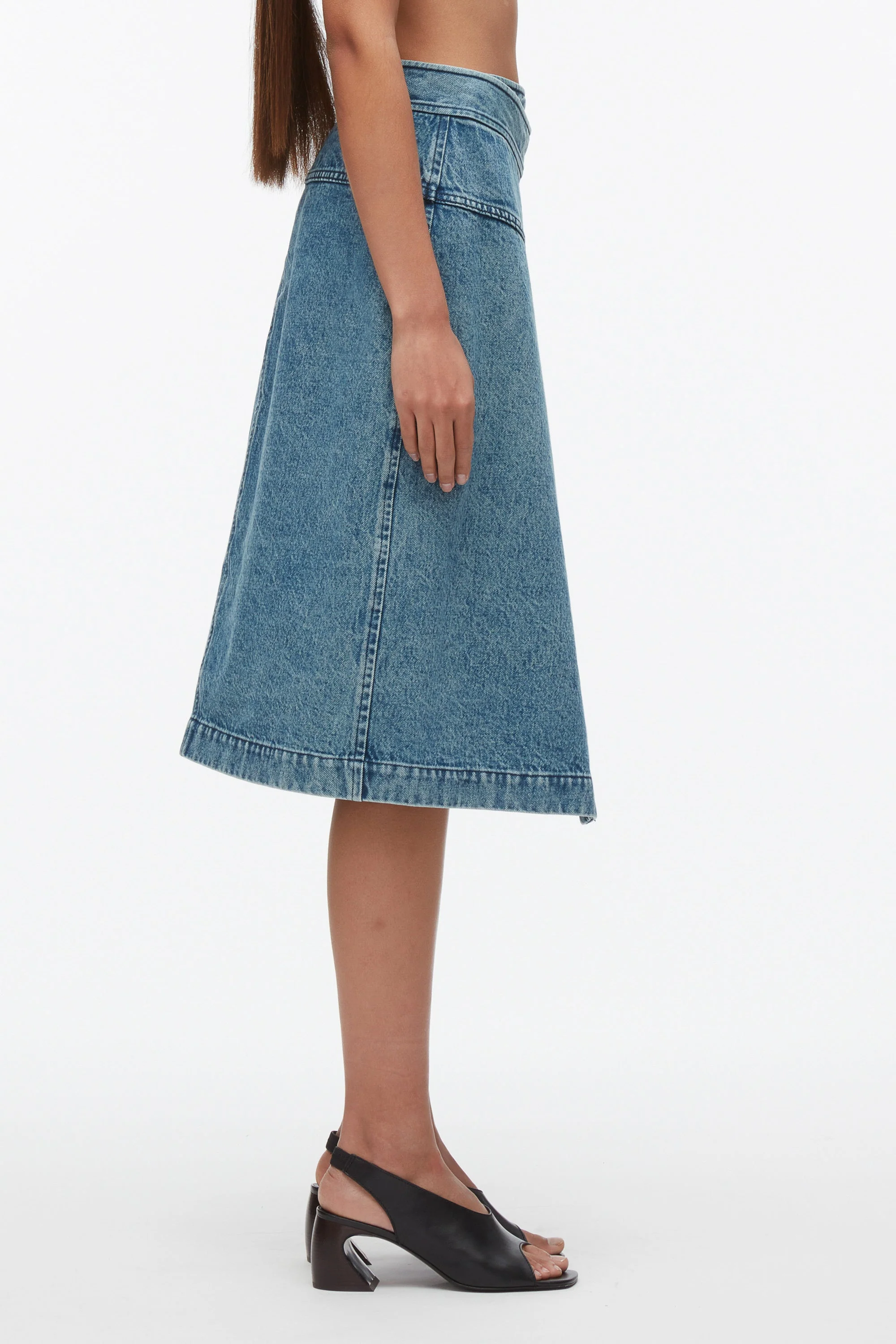 Washed Denim Wrap Half Skirt - Image 3