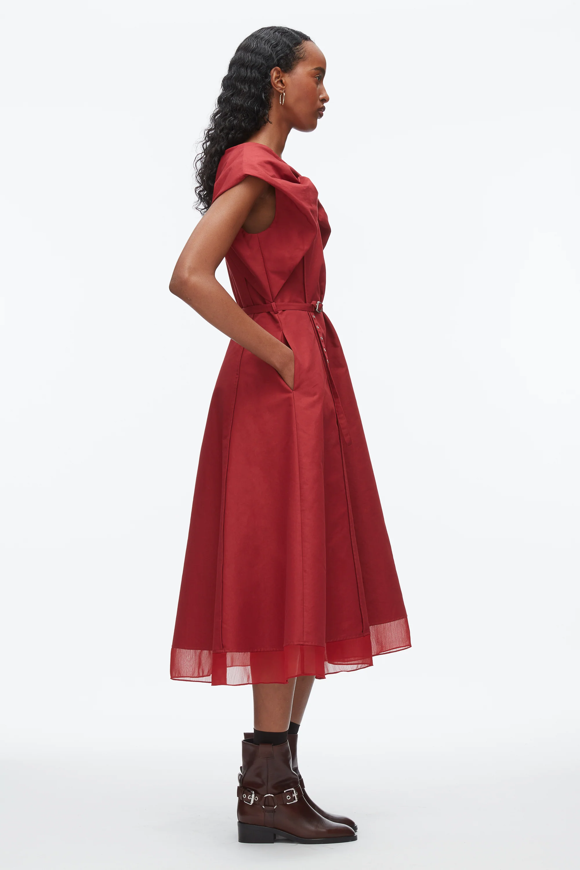 Draped Bow Dress with Belt - Image 3