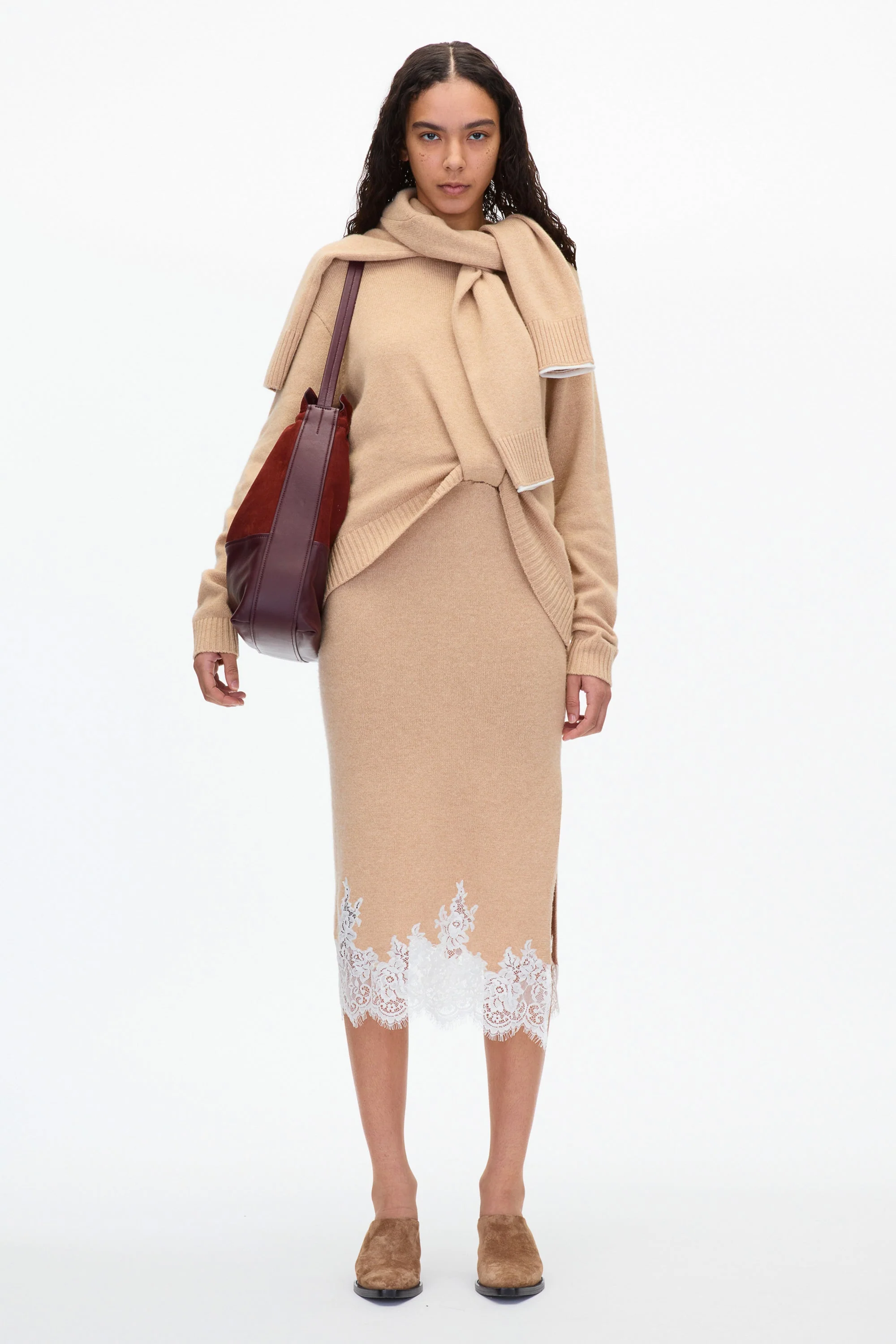 French Tuck Knit Dress with Lace Trim - Image 10