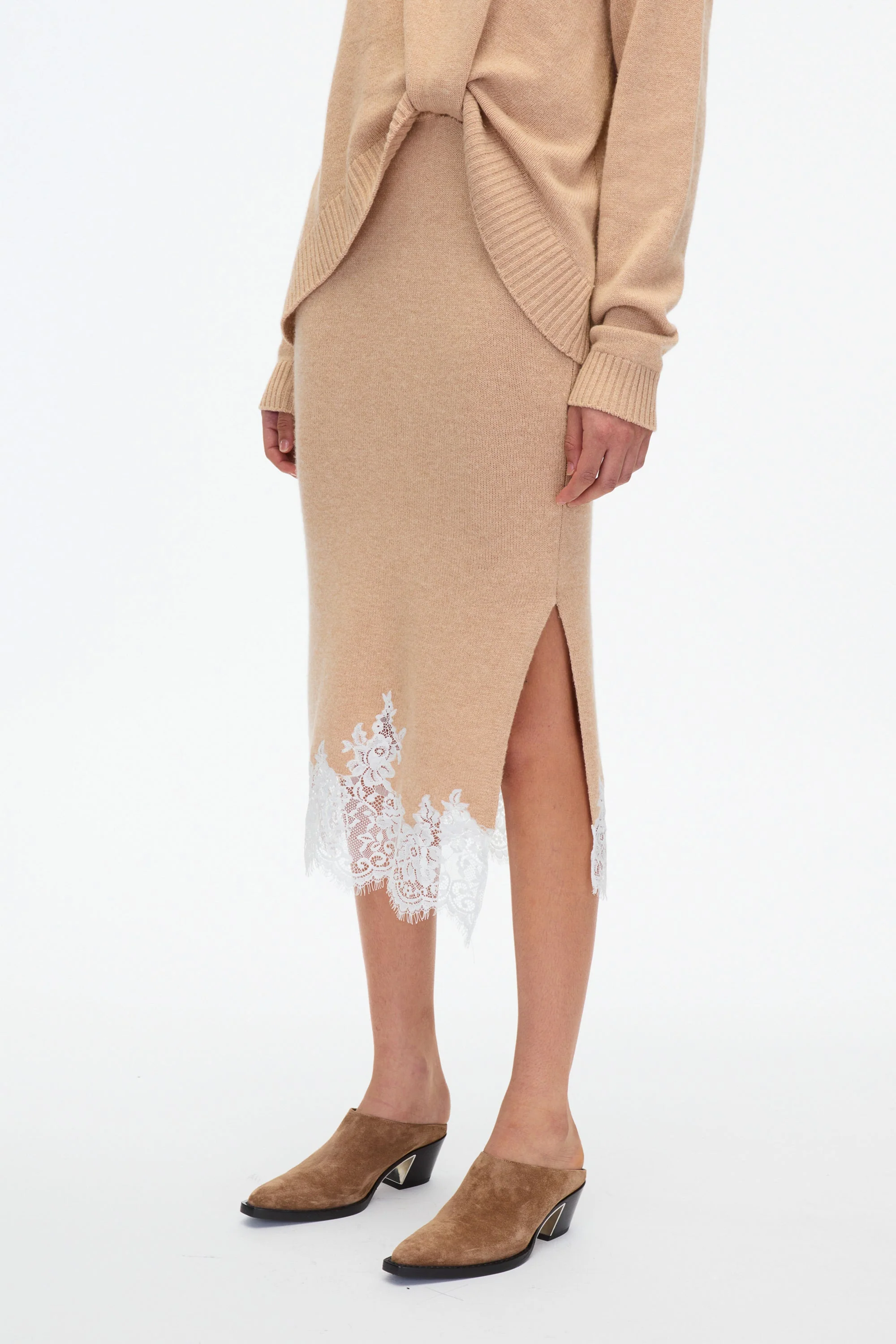 French Tuck Knit Dress with Lace Trim - Image 11