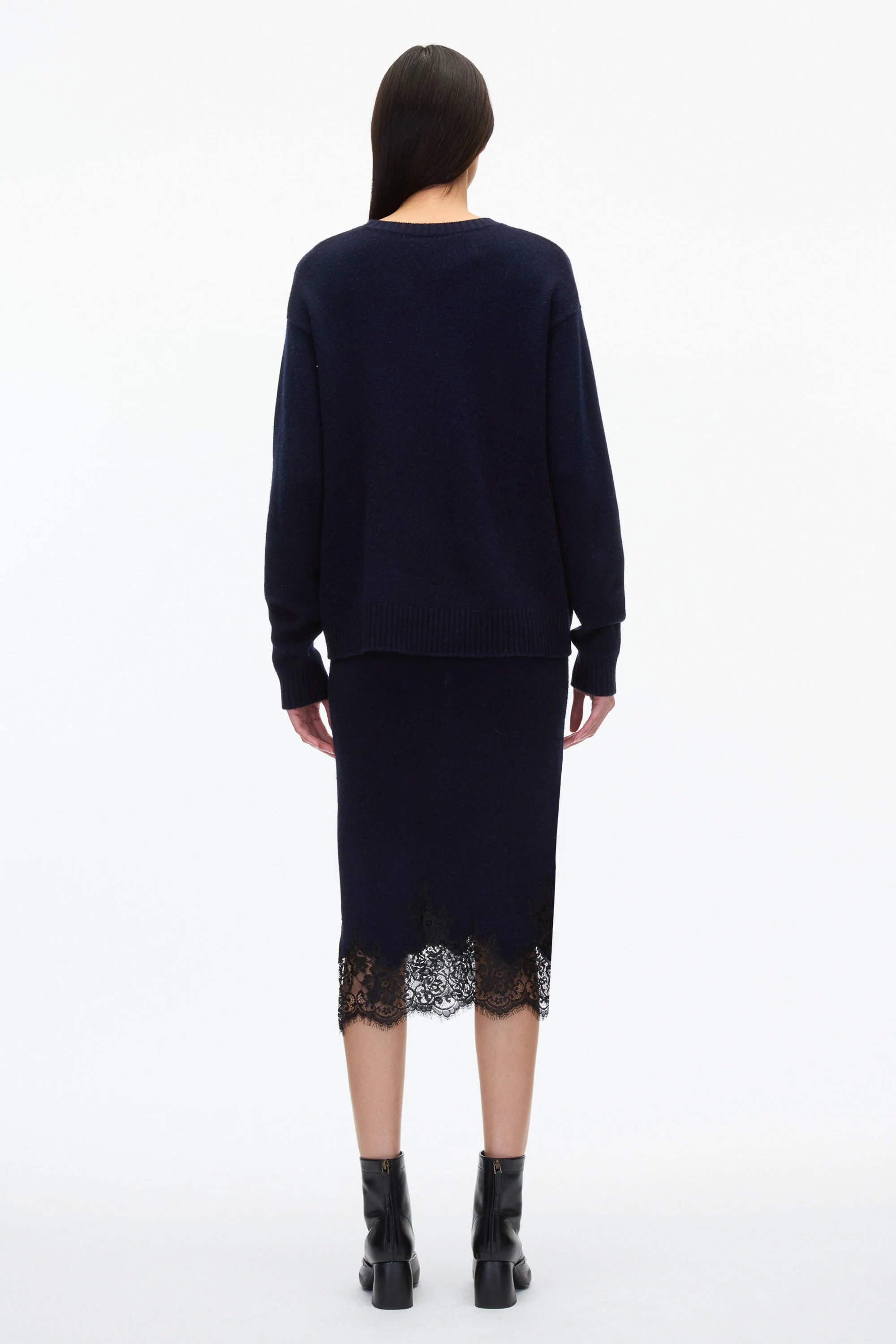 French Tuck Knit Dress with Lace Trim - Image 4