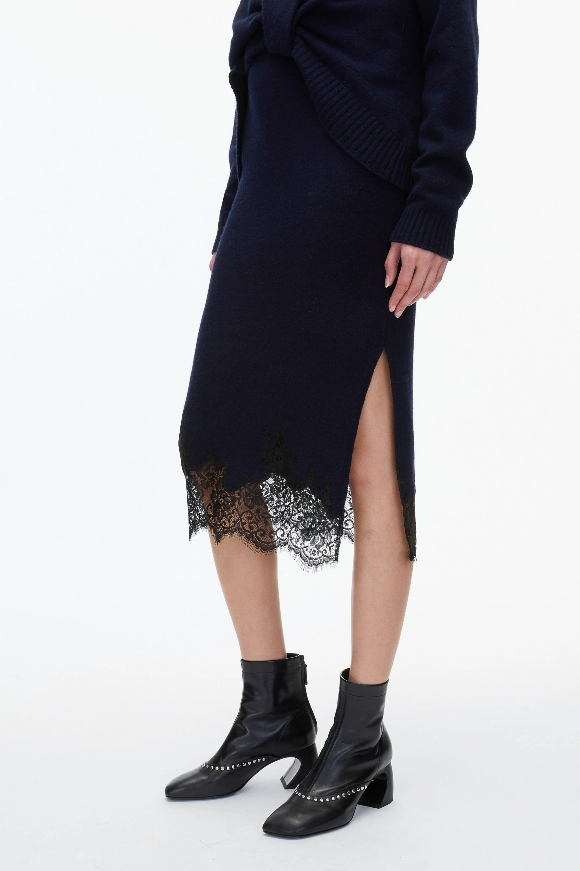 French Tuck Knit Dress with Lace Trim - Image 5