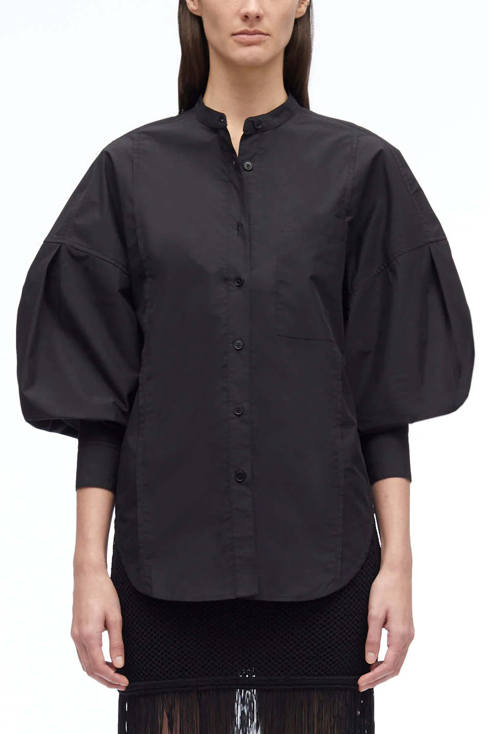 Long Sleeve Band Collar Poplin Shirt - Image 5