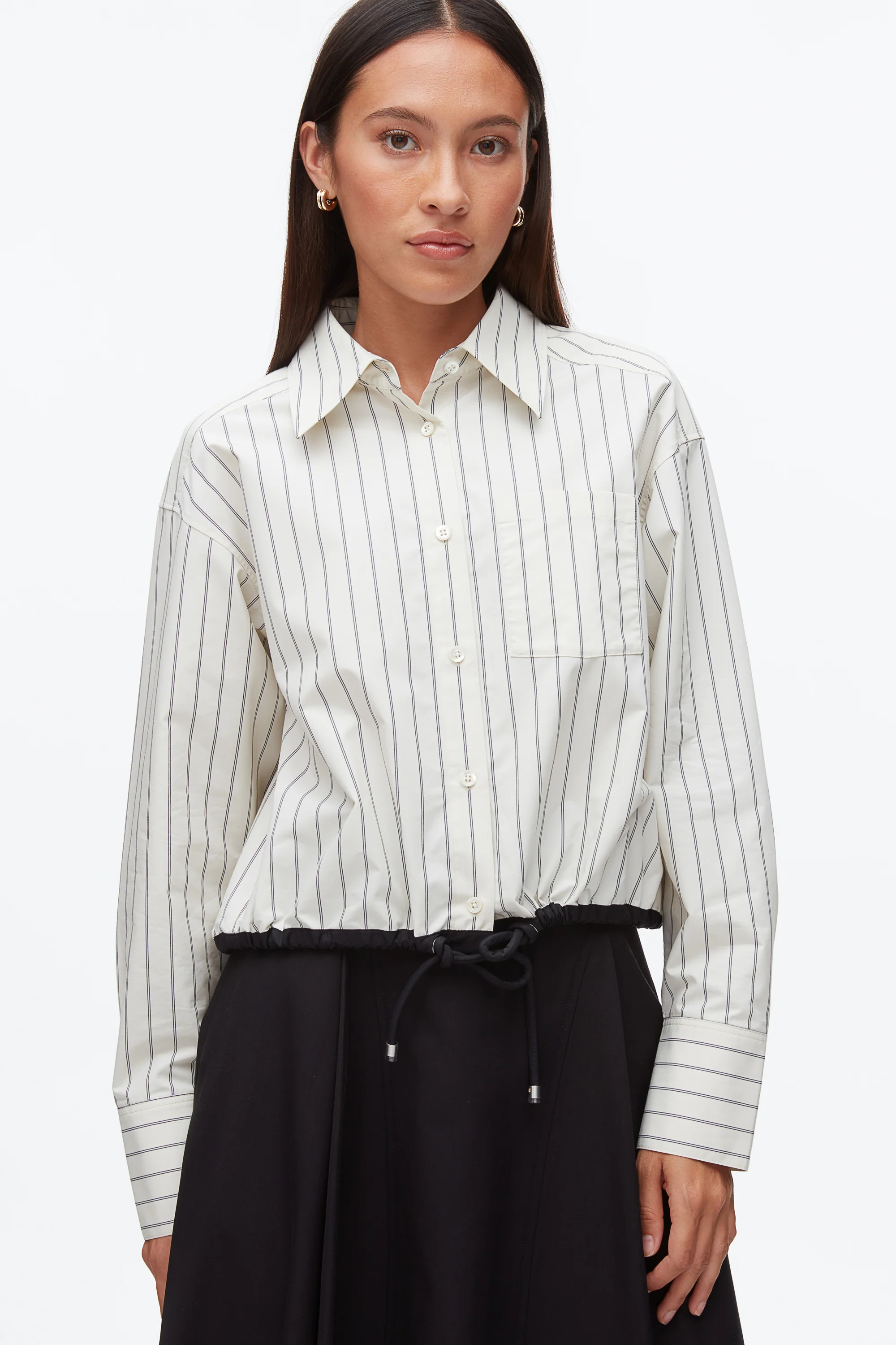 Drawcord Hem Stripe Shirt - Image 5