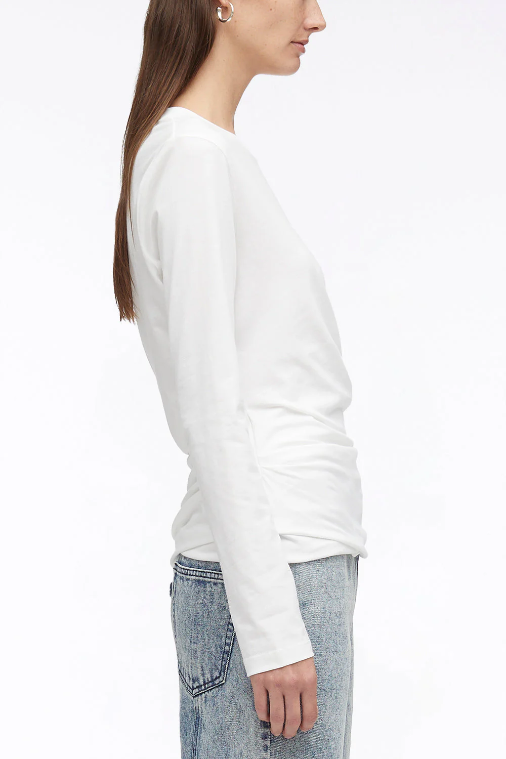 Long Sleeve Draped Cotton Jersey T-Shirt - Image 3