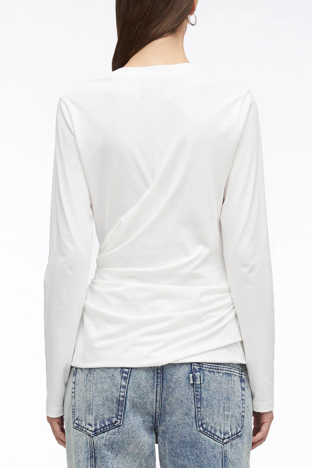 Long Sleeve Draped Cotton Jersey T-Shirt - Image 4