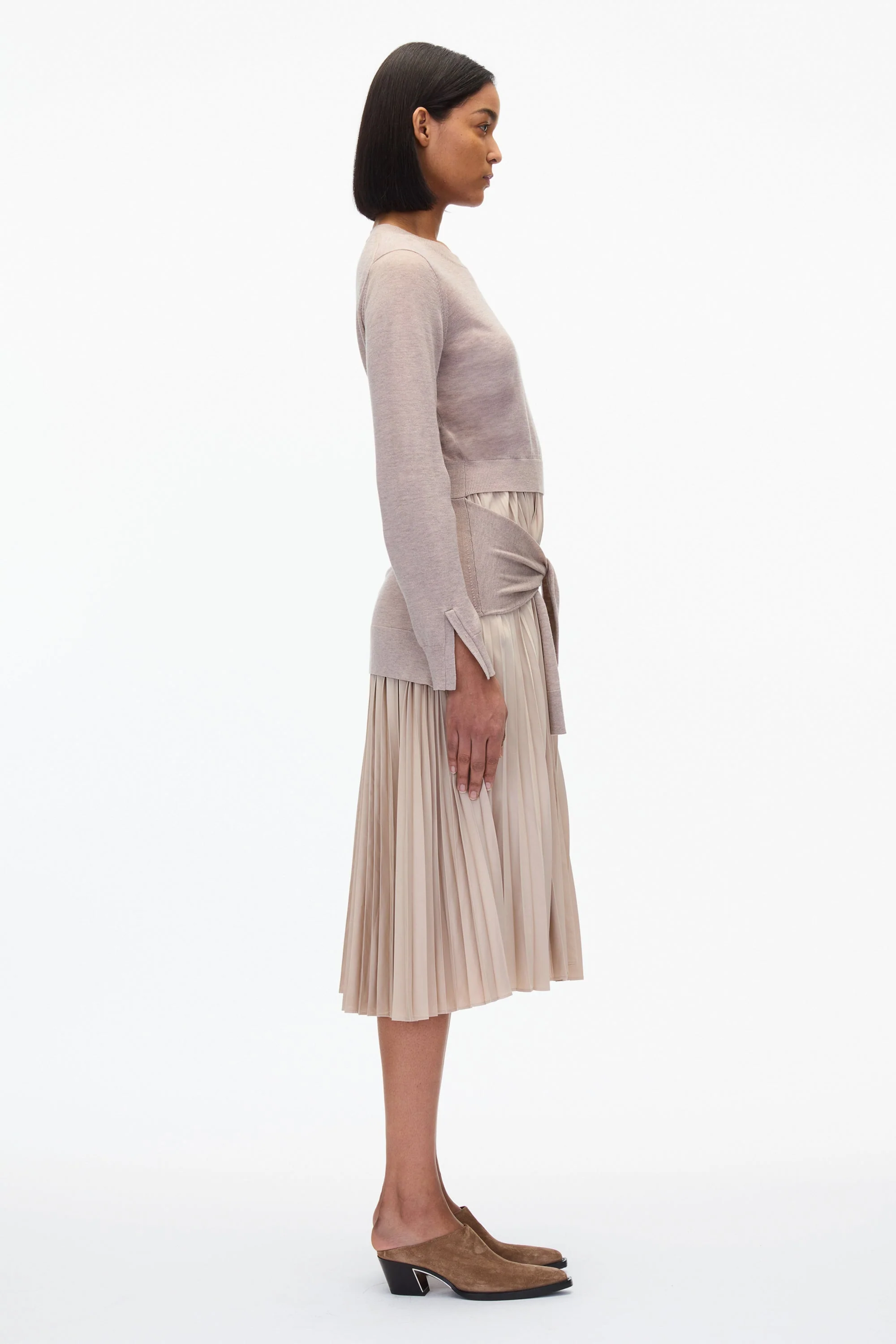 Combo Pleated Dress with Tie Waist - Image 12