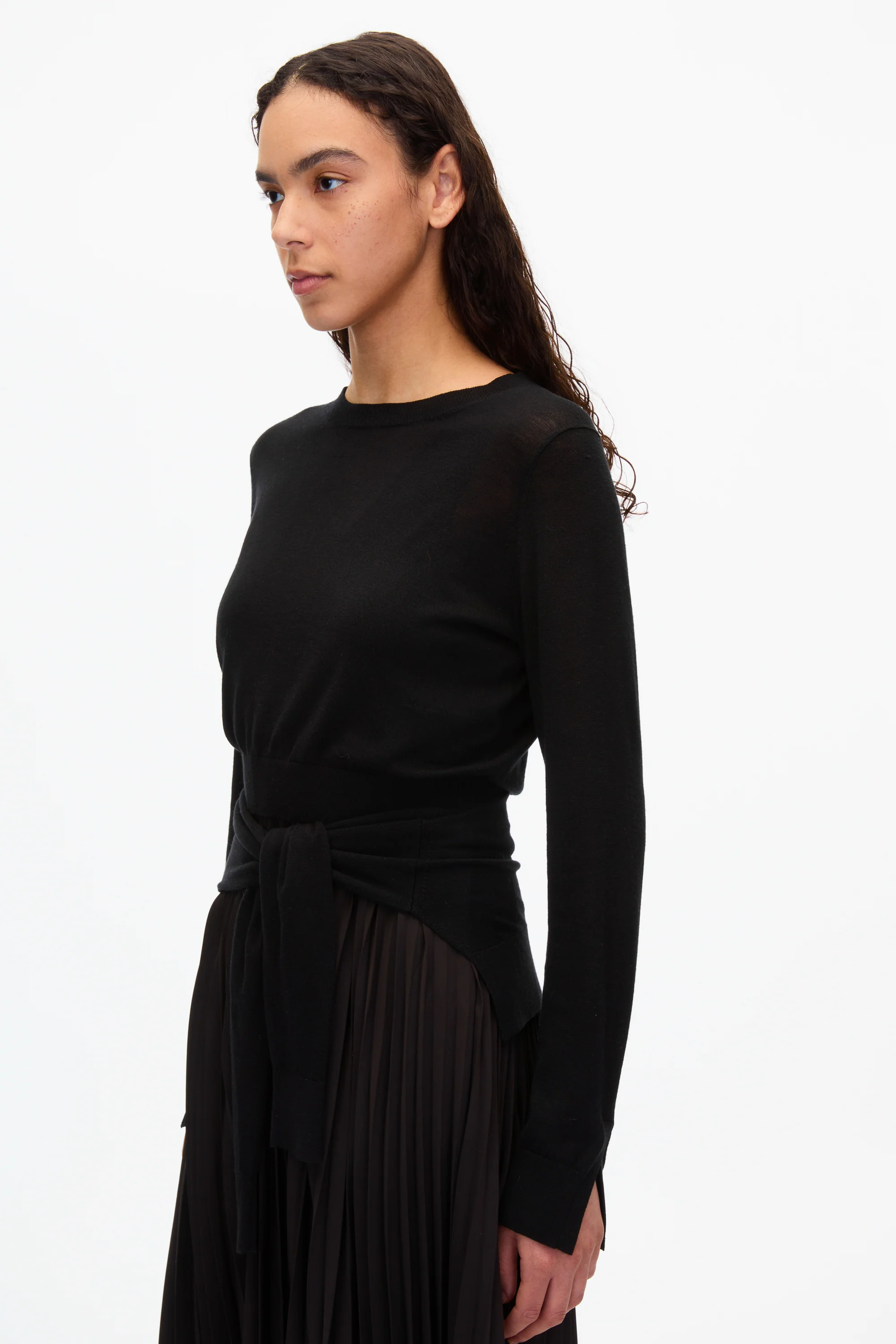 Combo Pleated Dress with Tie Waist - Image 8