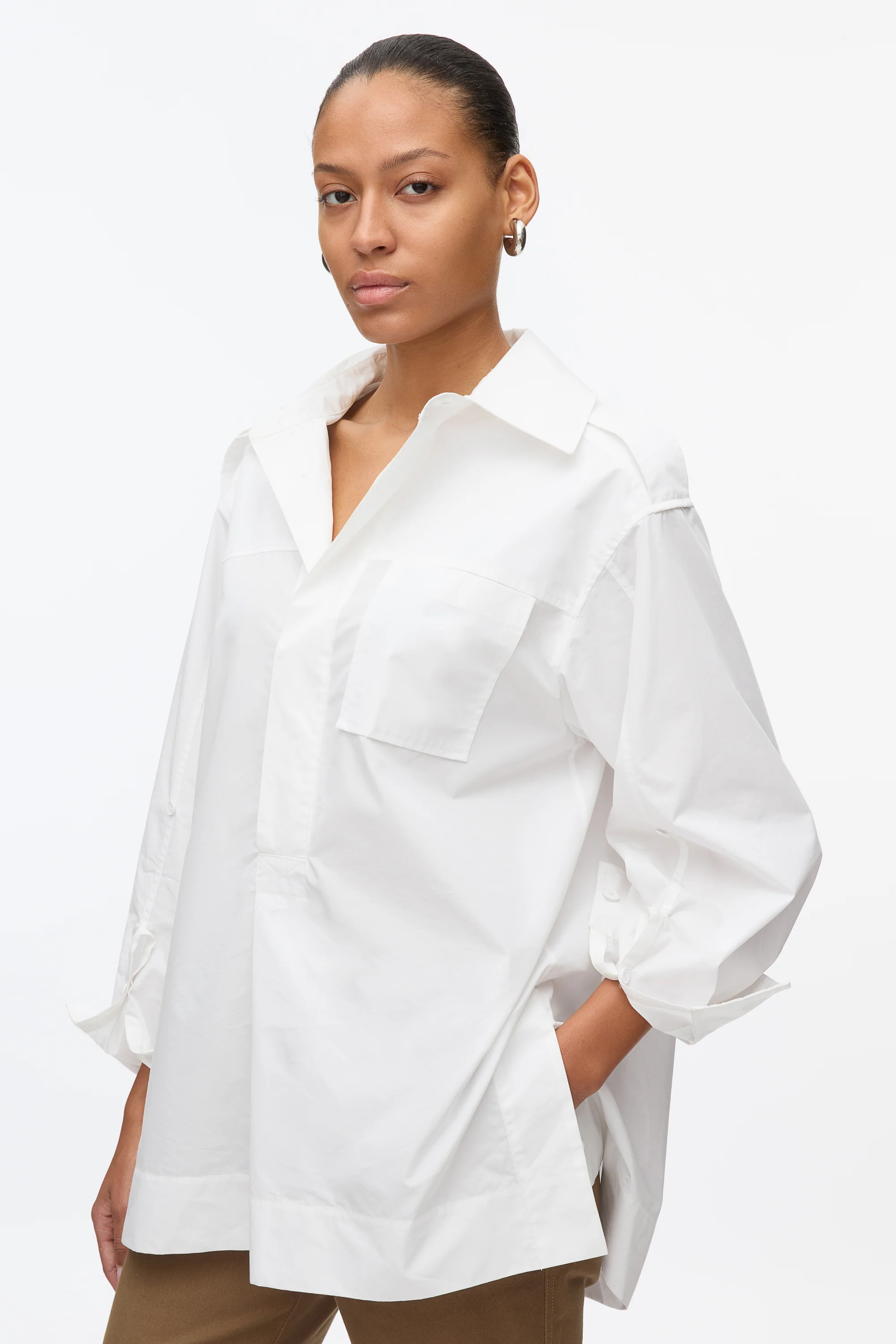 White Oversize Popover Shirt - Image 11