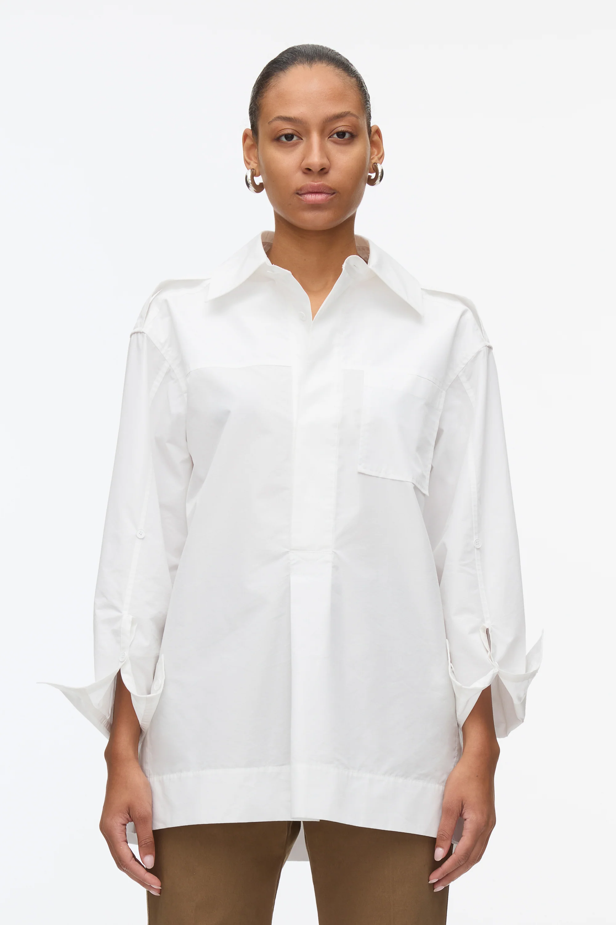 White Oversize Popover Shirt - Image 8