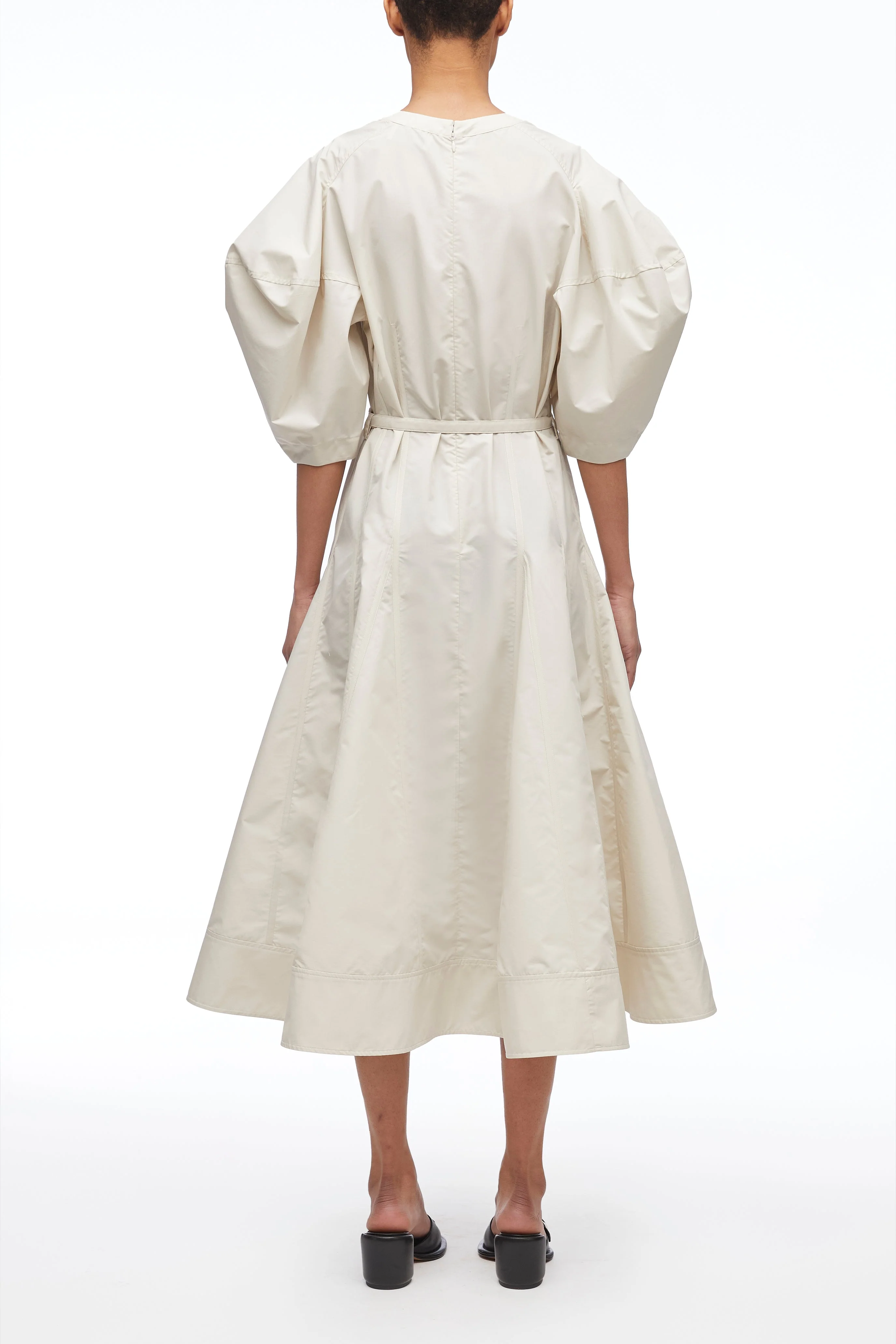 Puff Sleeve Belted Godet Midi Dress - Image 3