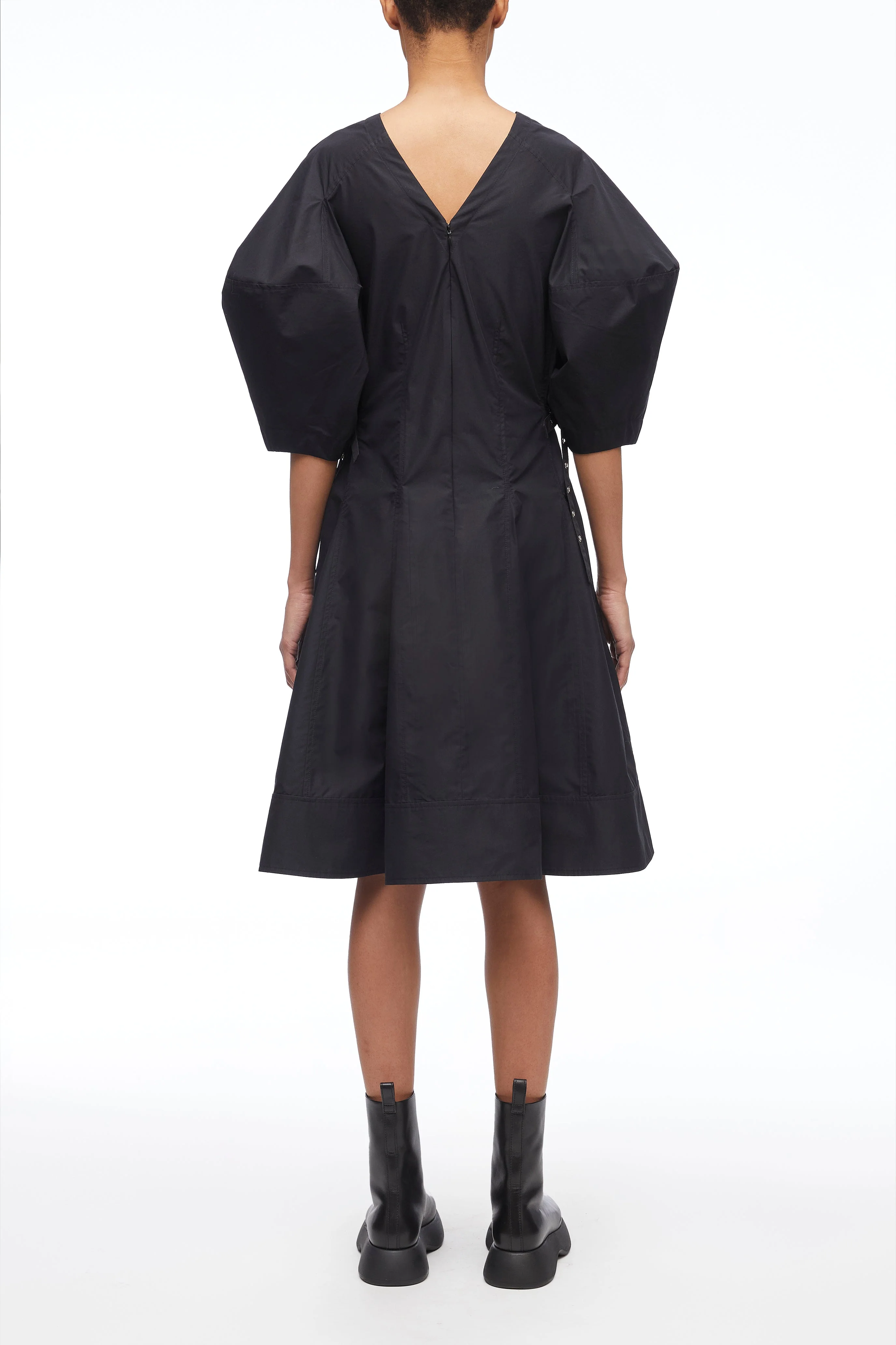 Puff Sleeve V-Neck Short Godet Dress - Image 3