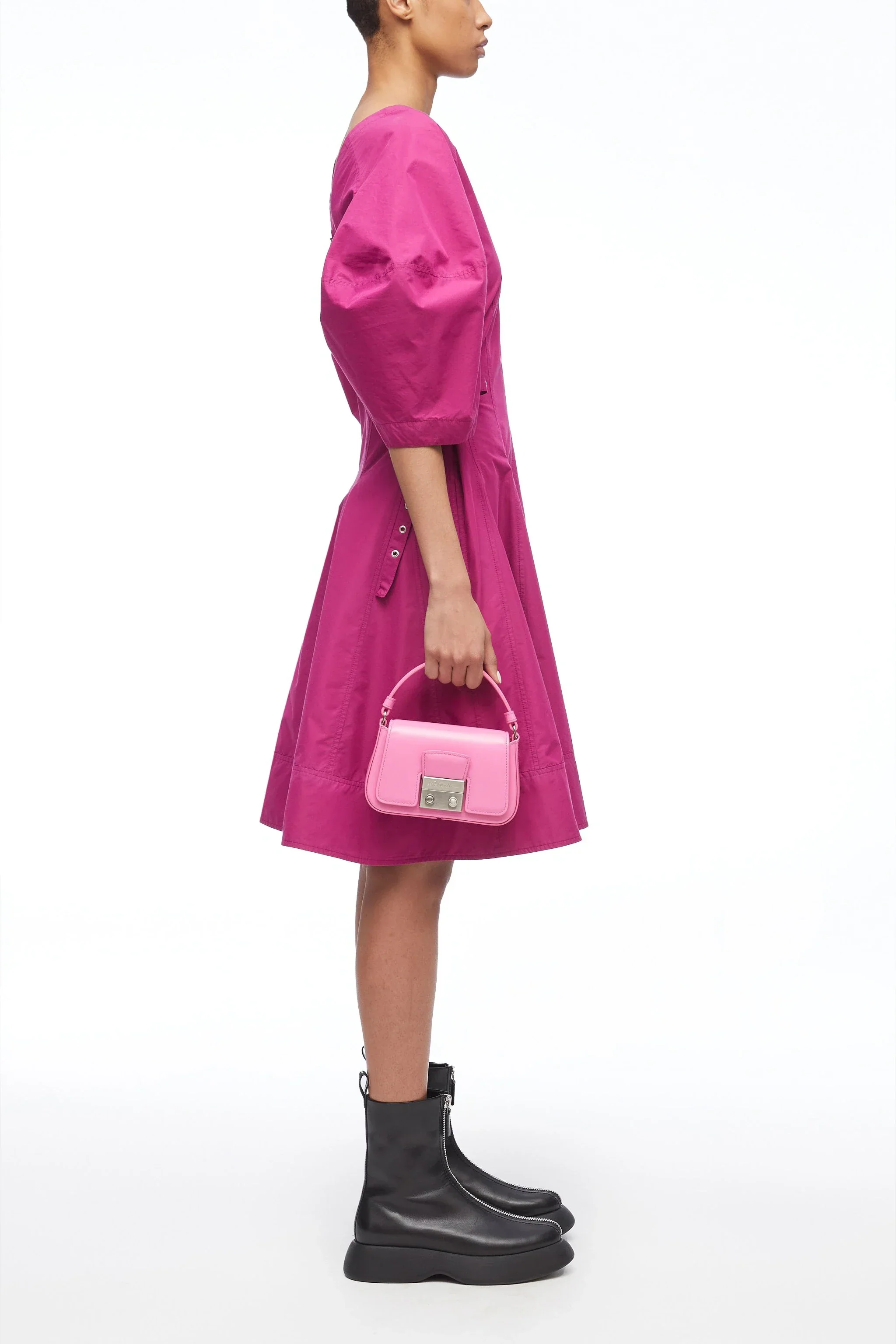 Puff Sleeve V-Neck Short Godet Dress - Image 5