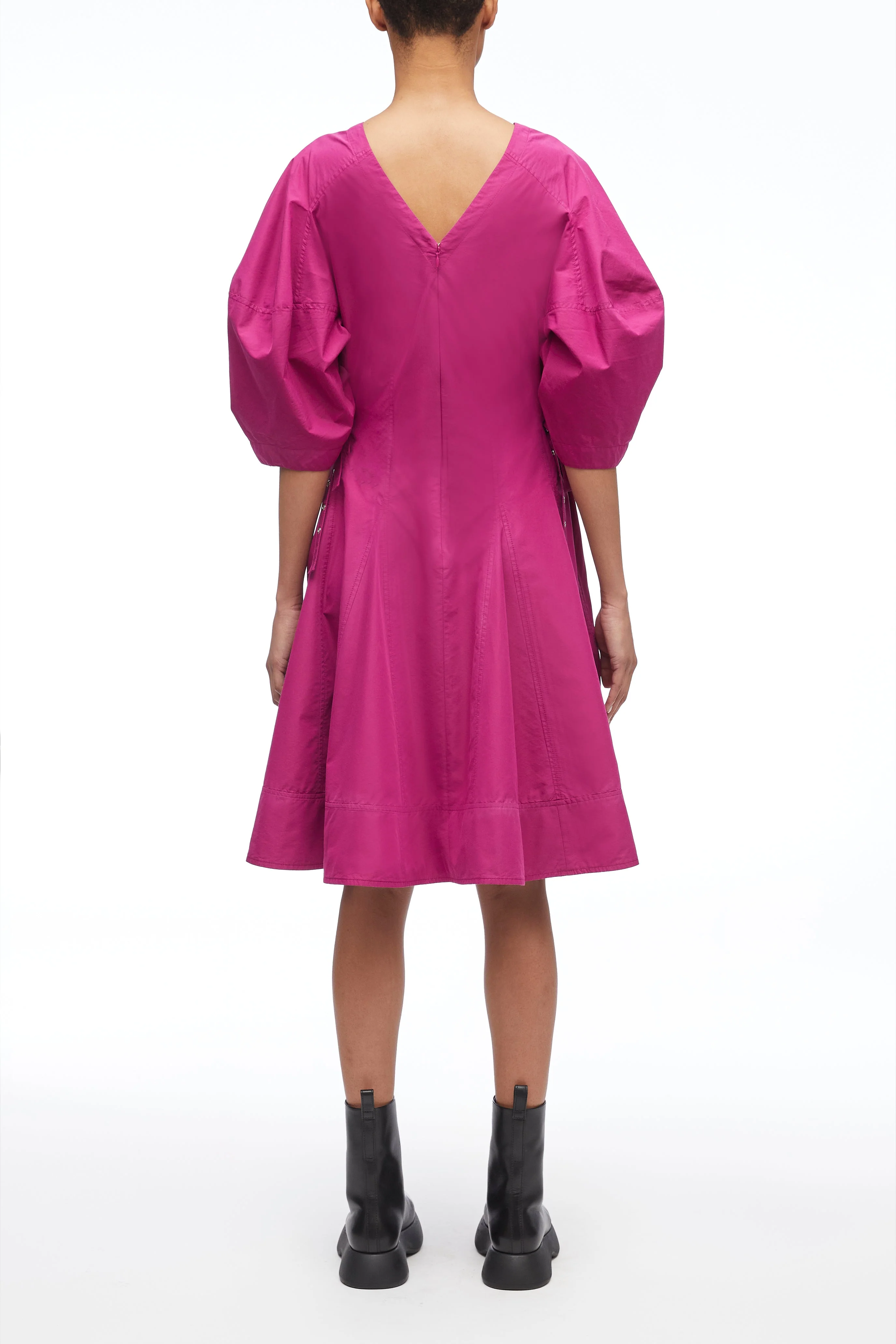 Puff Sleeve V-Neck Short Godet Dress - Image 6