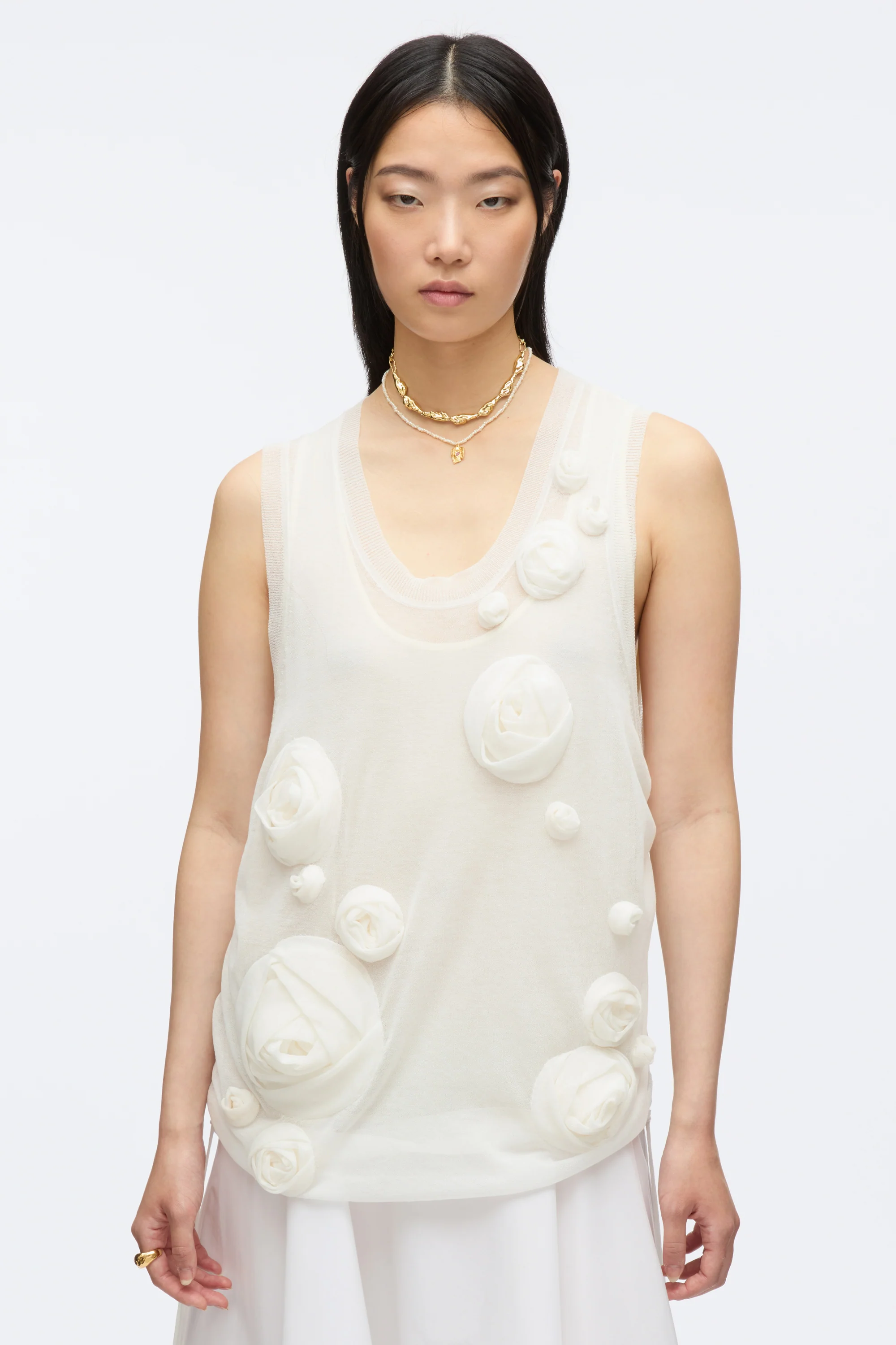 Gauze Combo Tank Dress with Rosettes - Image 3