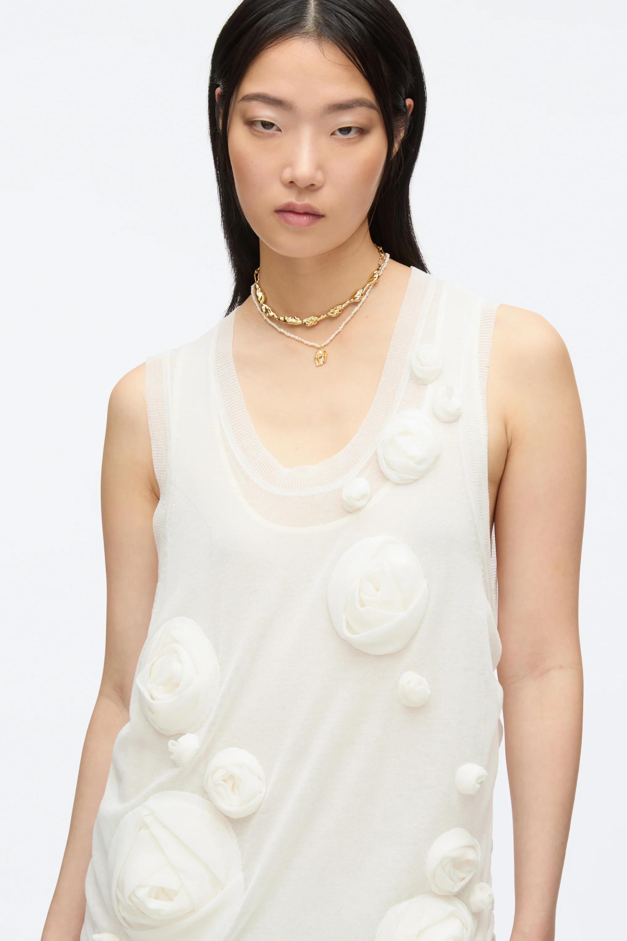 Gauze Combo Tank Dress with Rosettes - Image 6