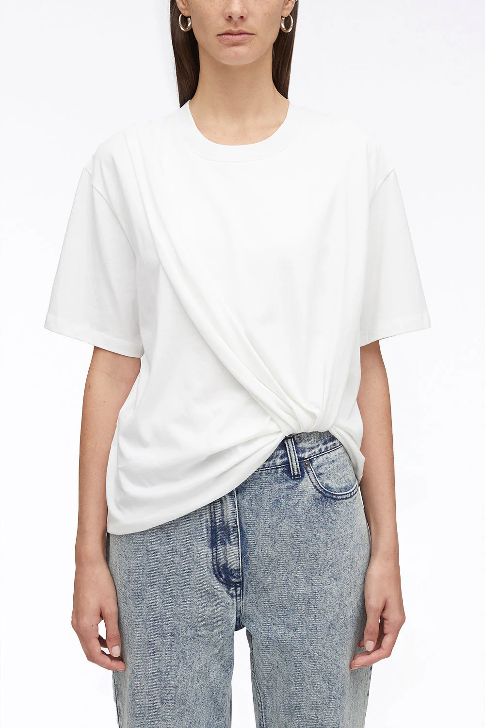 Short Sleeve Draped Cotton Jersey T-Shirt - Image 6