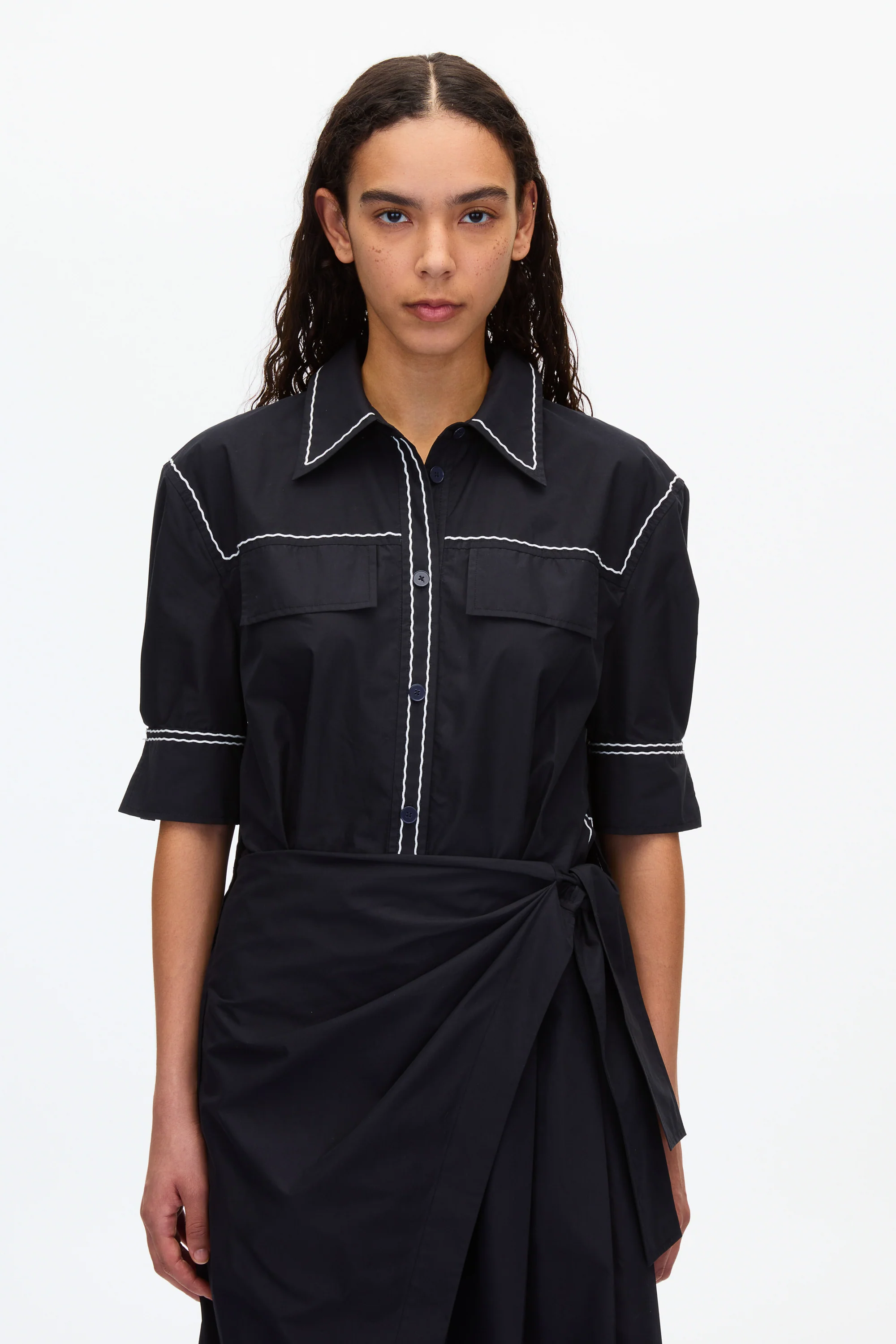 Shirt Dress with Wave Embroidery - Image 3