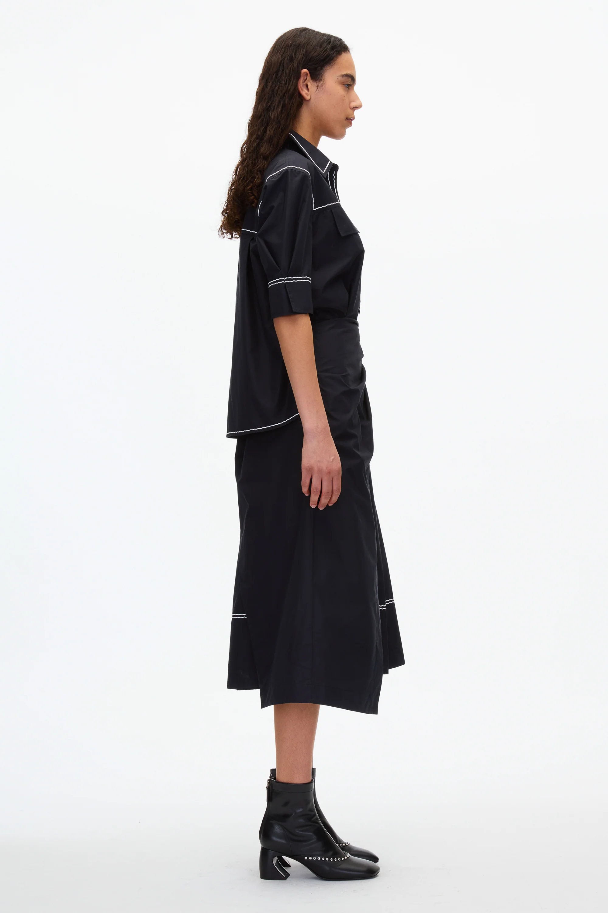 Shirt Dress with Wave Embroidery - Image 4