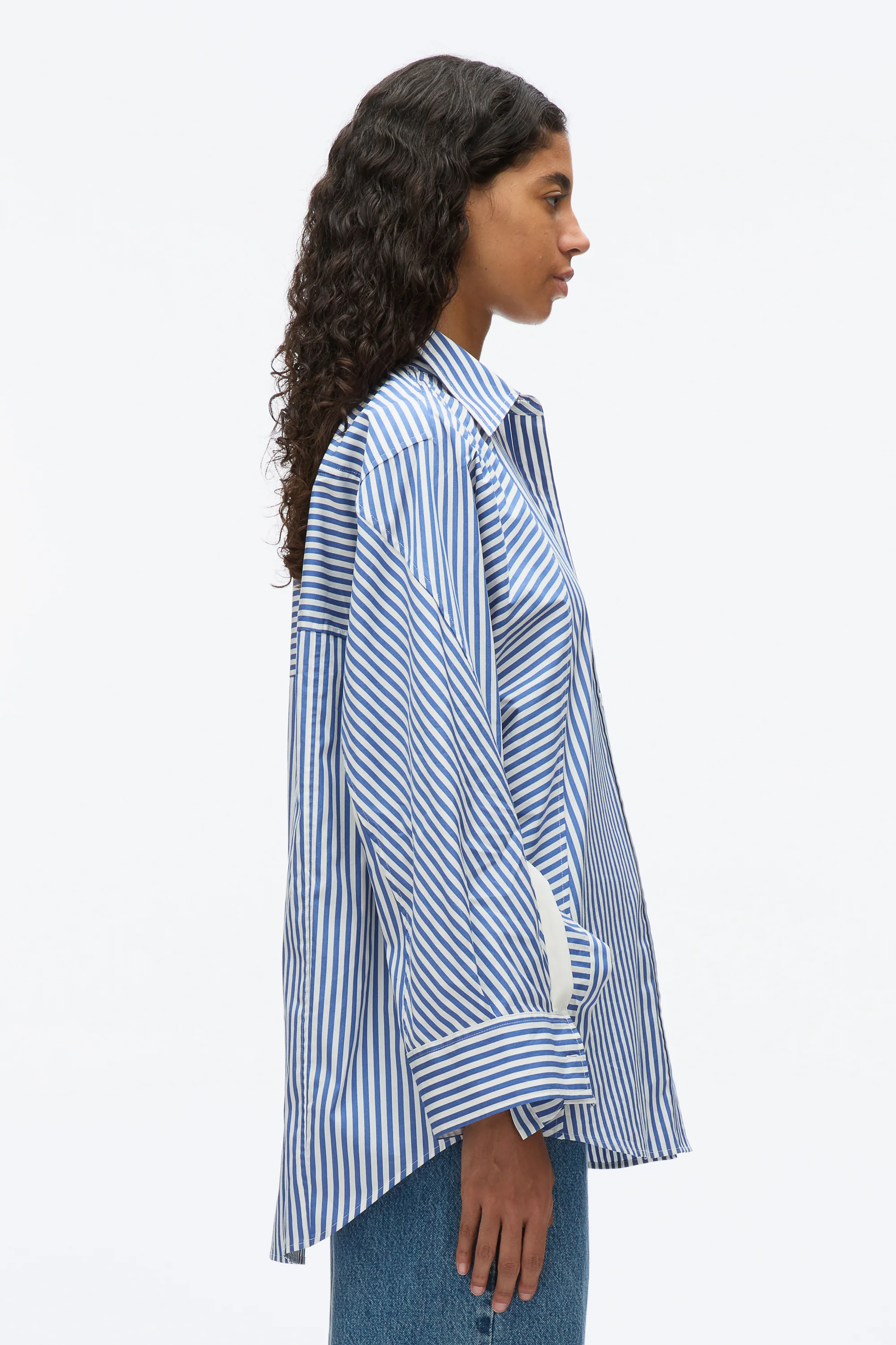 Oversized Stripe Shirt with Cascade Sleeves - Image 3