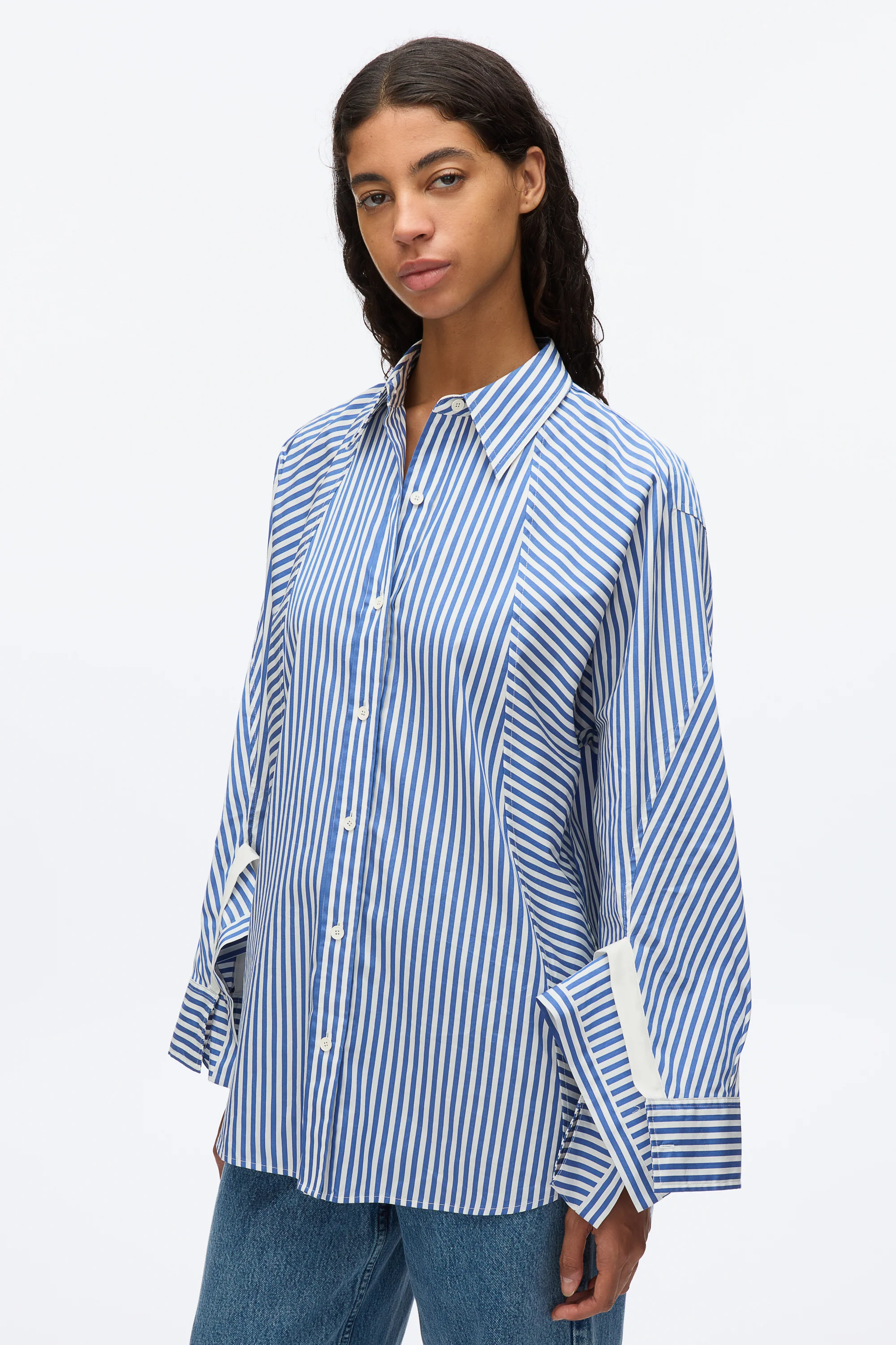 Oversized Stripe Shirt with Cascade Sleeves - Image 5