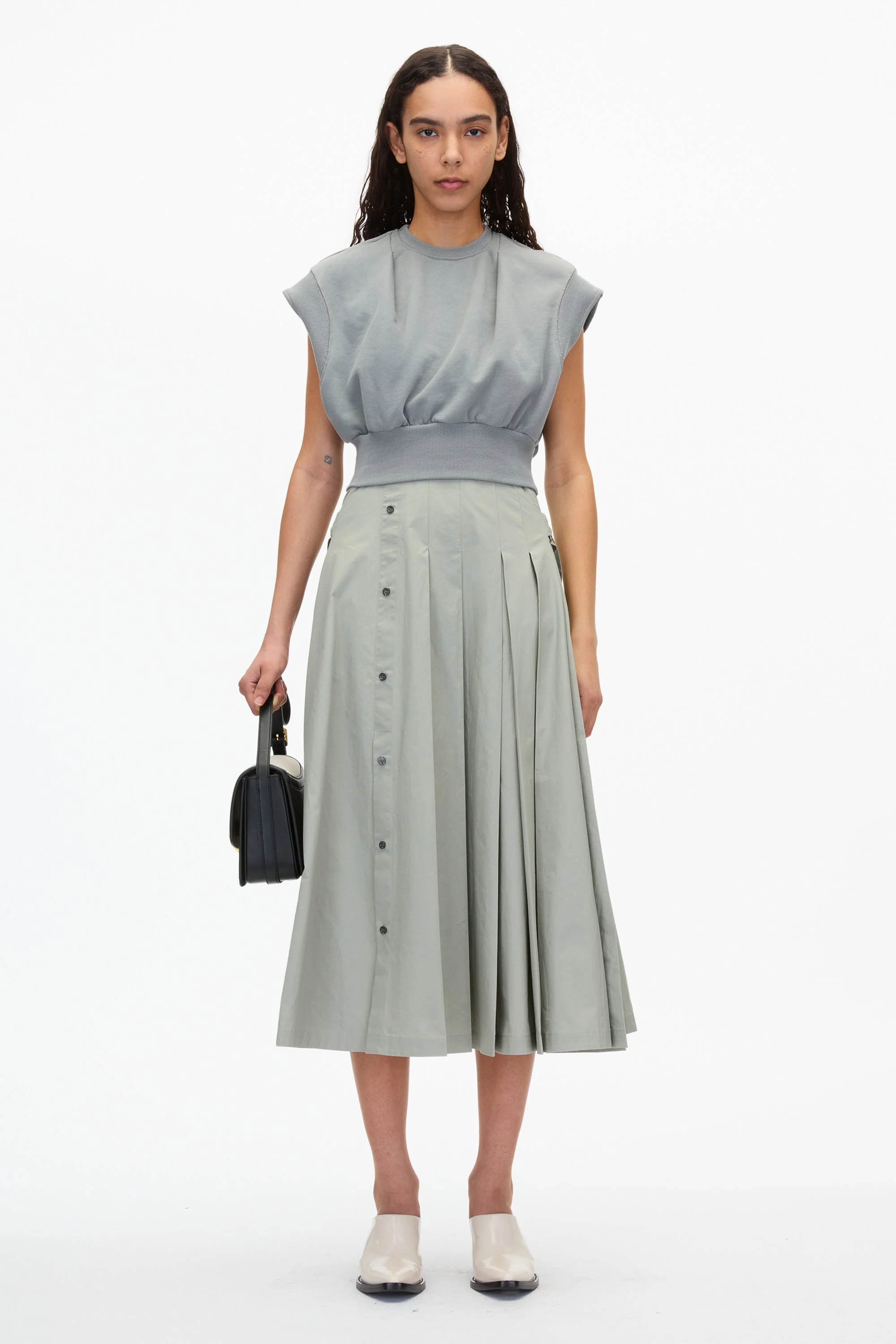 Sweatshirt Combo Dress with Pleated Skirt - Image 7