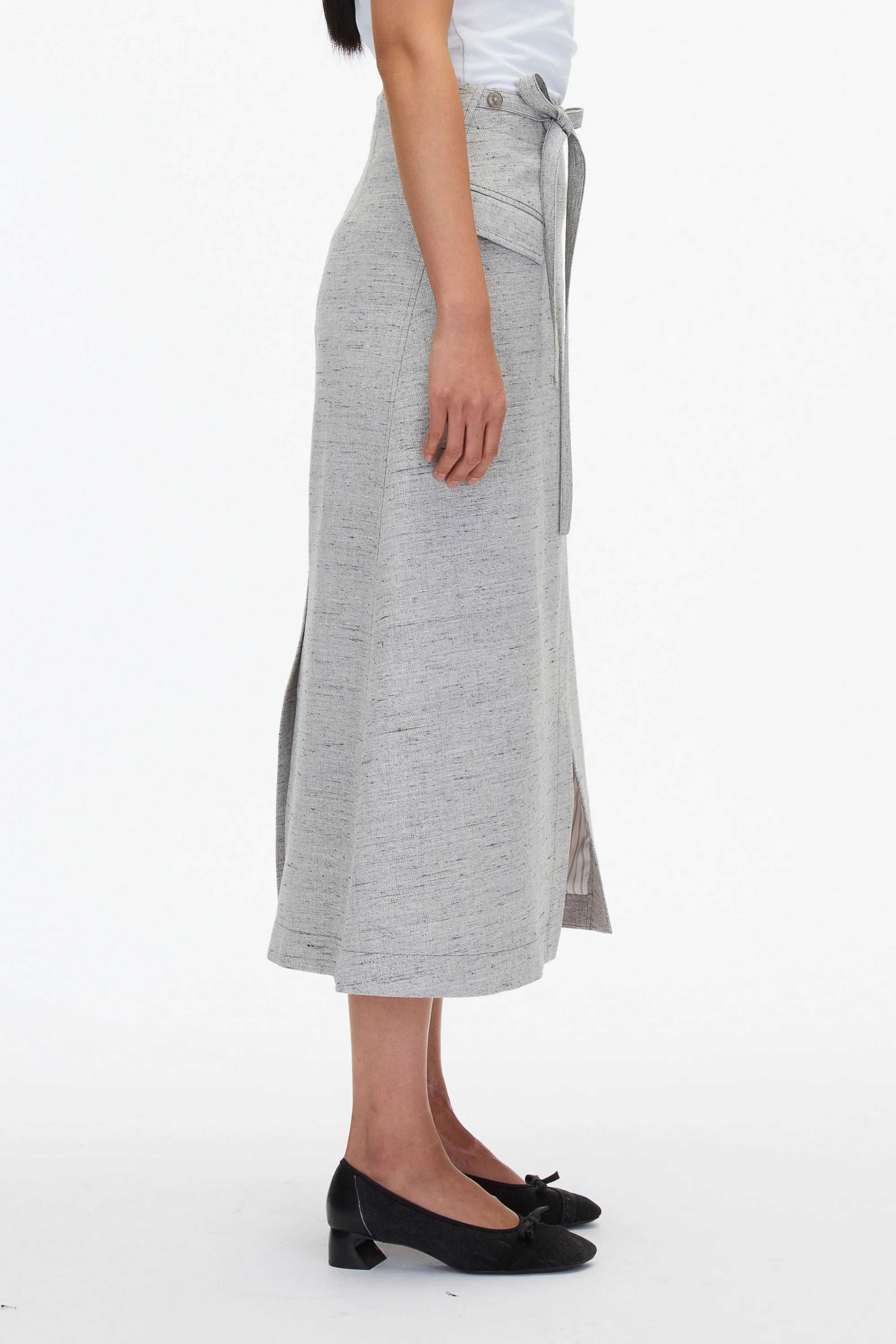Faux Wrap Half Skirt with Tie Waist - Image 3