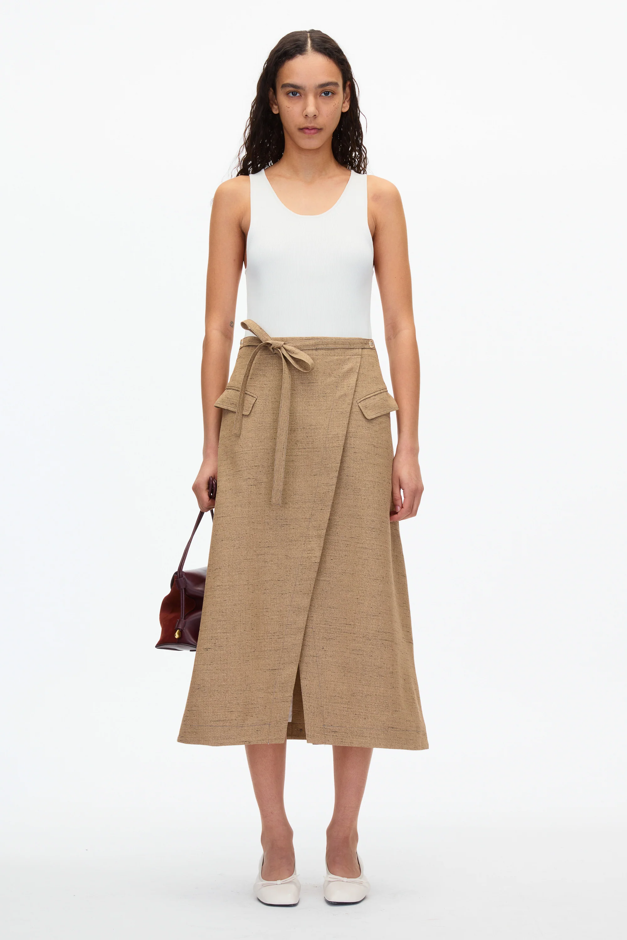Faux Wrap Half Skirt with Tie Waist - Image 6