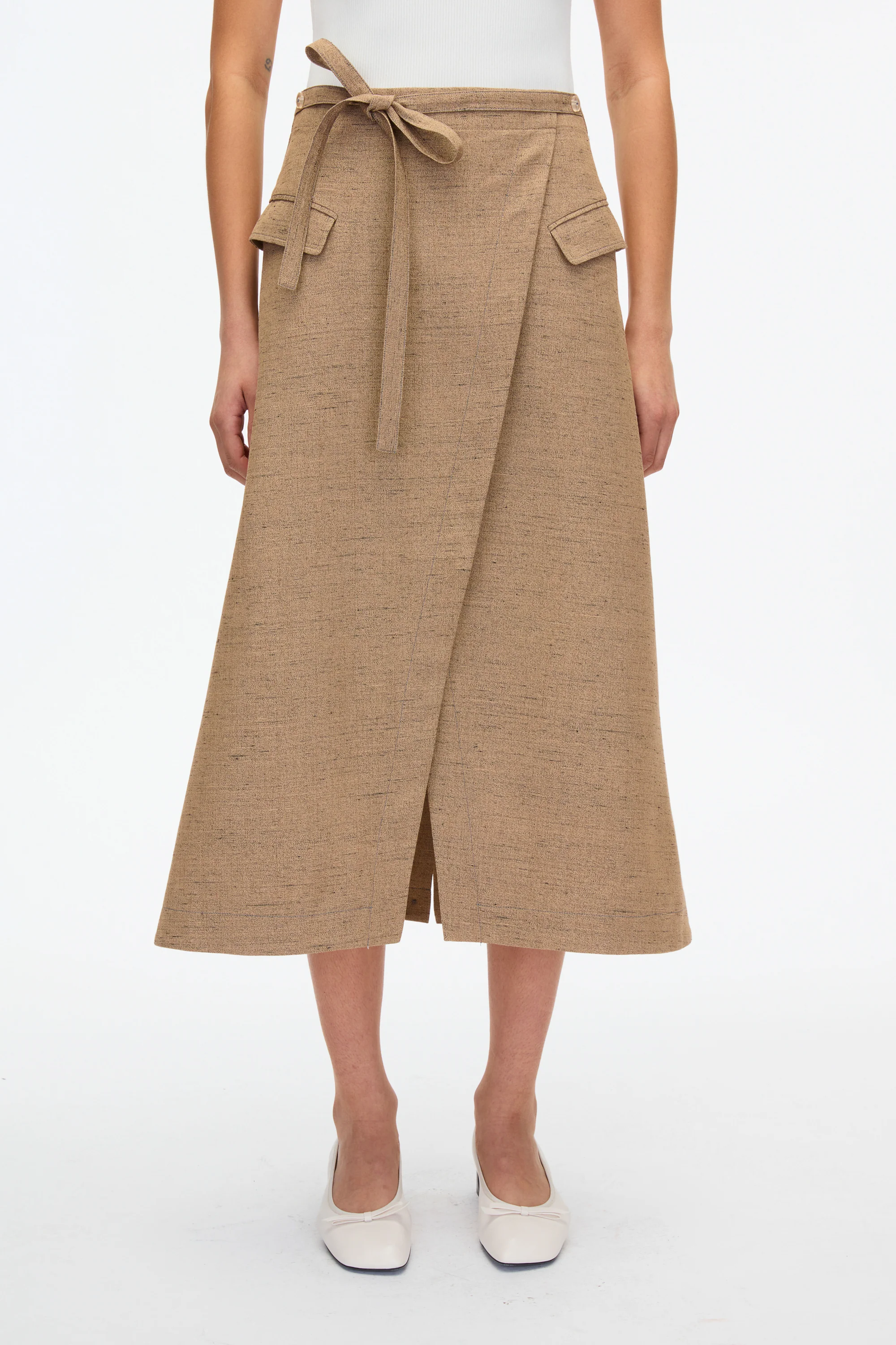 Faux Wrap Half Skirt with Tie Waist - Image 7