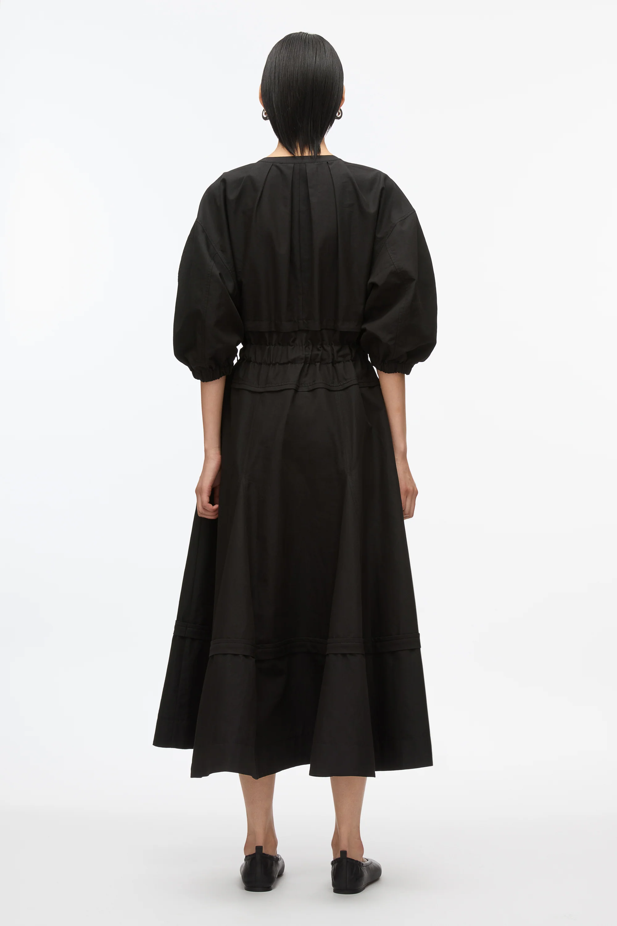 Cinched V-Neck Dress with Gathered Sleeves - Image 8